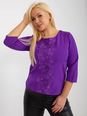 Purple elegant blouse of larger size with 3/4 sleeves