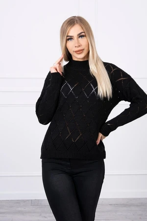 Black high-neckline sweater with diamond pattern