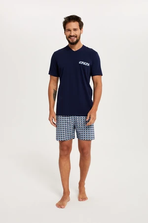 Men's pyjamas Jaromir, short sleeves, shorts - navy blue/print