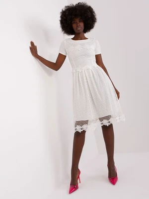 Ecru openwork cocktail dress with short sleeves