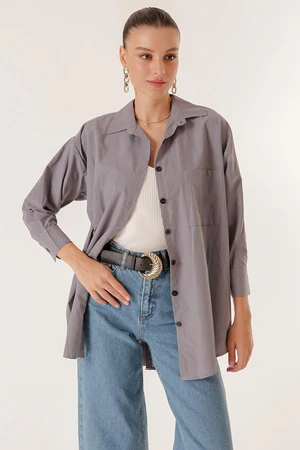 By Saygı One Pocket Oversized Shirt with Front and Back Buttons