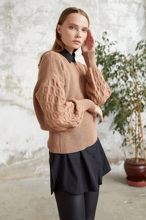 InStyle Noble Balloon Sleeve Knitwear Short Sweater - Camel