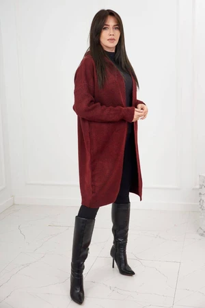 Burgundy-colored hooded cardigan sweater