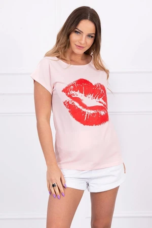 Blouse with lip print powder pink