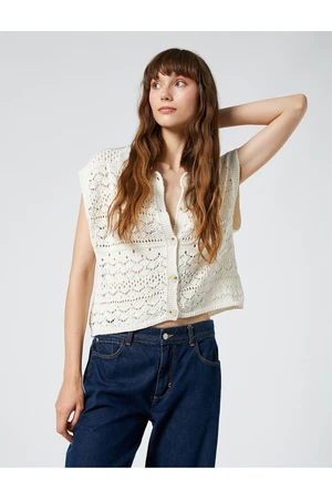 Koton Knit Vest With Openwork Polo Neck Button Detailed