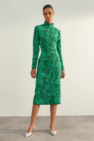 Trendyol Limited Edition Green Fitted with Glittery Sweater Dress