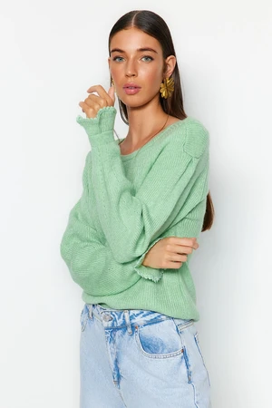 Trendyol Mint Soft Textured Shoulder Detailed Knitwear Sweater