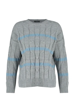 Trendyol Gray Striped Crewneck Knitwear Sweater