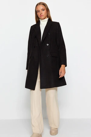 Trendyol Brown Oversize Wide-Cut Checkered Long Stamped Coat