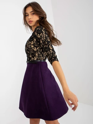 Black-purple cocktail dress with belt