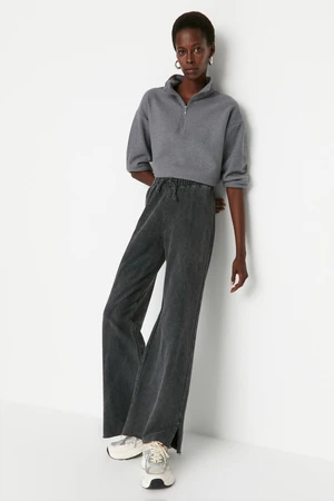 Trendyol Anthracite Faded/Faded Effect Wide Leg/Wide Legs Normal Waist Thin, Knitted Sweatpants