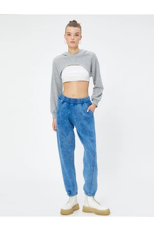 Koton Jogger Sweatpants Tie-Dye Patterned Elastic Waist Stitching Detail Pockets.