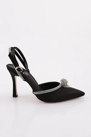 DGN 7707 Women's Pointed Toe Toe Decollete Silver Stone Detailed Open Sides Ankle Straps Heel Heel Moon.