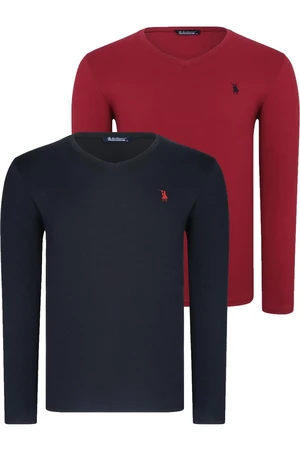 DOUBLE SET T8587 DEWBERRY V-NECK MEN'S SWEATSHIRT-BLACK-BURGUNDY