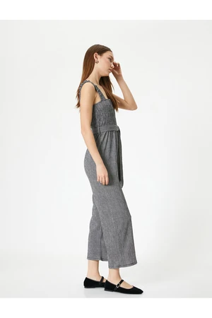 Koton Jumpsuit Thick Strap Belt Detail Short Plain Wide Leg Comfortable Pattern Gipel