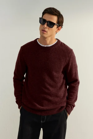 Trendyol Limited Edition Claret Red Men's Regular Woolen Crew Neck Plain Knitwear Sweater