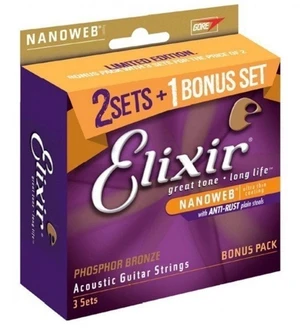 Elixir 16544 Nanoweb Phosphor Bronze Custom Light 11-52 3-PACK Struny pre akustickú gitaru