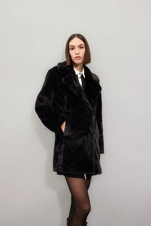 DEFACTO Oversize Wide Mold Snap Closure Pocket Long Plush Coat