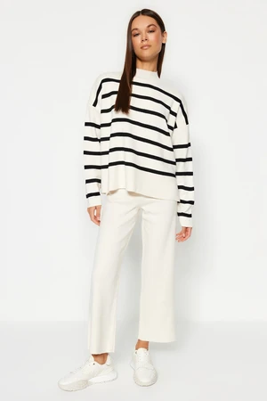 Trendyol Ecru Striped Knitwear Trousers Bottom-Top Set