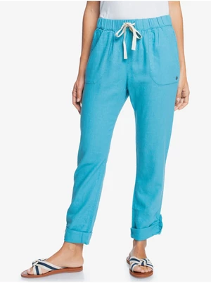 Blue Women's Linen Pants with Binding Roxy On The Seashore - Women