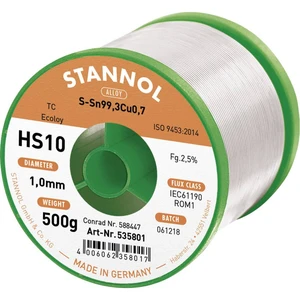 Stannol HS10 2510 spájkovací cín bez olova cievka Sn99,3Cu0,7 500 g 1 mm