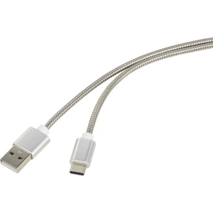 Renkforce #####USB-Kabel USB 2.0 #####USB-A Stecker, #####USB-C™ Stecker 50.00 cm strieborná káblový plášť z nerezovej o