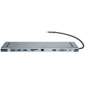 Dokovacia stanica Baseus USB-C/3.5 jack, micro SD/TF, SD, HDMI, RJ-45, 3x USB-A, USB-C, VGA (CATSX-F0G) sivá dokovacia stanica • rozšírenie ponuky kon