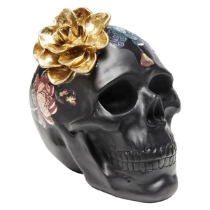 Čierna dekoratívna soška Kare Design Flower Skull, výška 22 cm