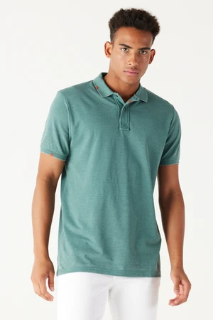 ALTINYILDIZ CLASSICS Men's Green Slim Fit Slim Fit Polo Neck Short Sleeve Cotton T-Shirt.