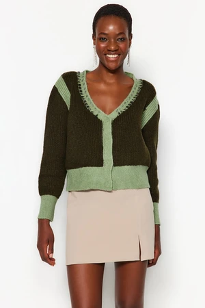 Trendyol Green Puha texturált Color Block kötöttáru Cardigan