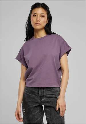 Women's Short Pigment Dye Cut On Sleeves T-Shirt Grey Purple