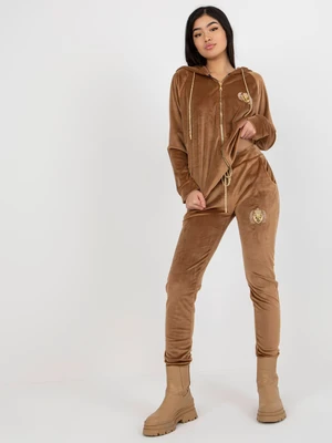 Velour two-piece set Camel with trousers