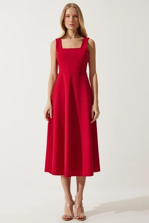 Happiness İstanbul Women's Red Square Collar A-Line Dress