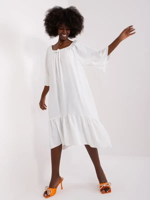 Ecru midi oversize dress with frills