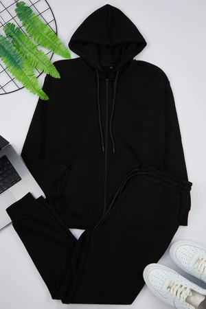 Trendyol Black Oversize/Wide Cut Hooded Basic Tracksuit Set