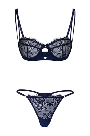 Trendyol Navy Blue Lace Piping Detailed Rope Strap Coverless Knitted Underwear Set