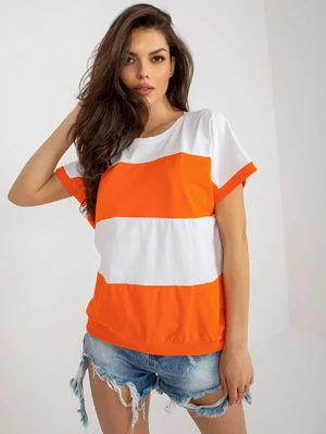 Basic white and orange striped summer blouse