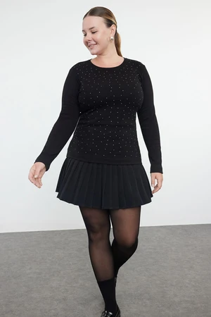 Trendyol Curve Black Camisole 100% Cotton Knitted Plus Size Blouse