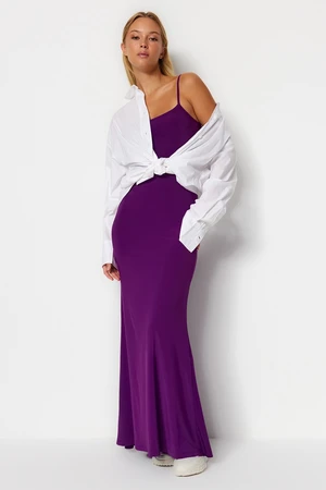 Trendyol Purple Fitted Strap Maxi Flexible Knitted Pencil Dress