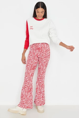 Trendyol Red Zebra Patterned Flare/Flare-Flare Spodnie z dzianiny z wysokim stanem
