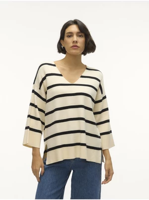 Black and cream women's striped sweater Vero Moda Saba