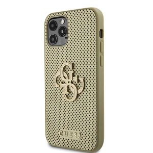 Zadní kryt Guess PU Perforated 4G Glitter Metal Logo pro Apple iPhone 12/12 Pro, zlatá