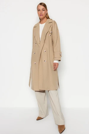 Trendyol Dark Beige Belted Button Detailed Trench Coat