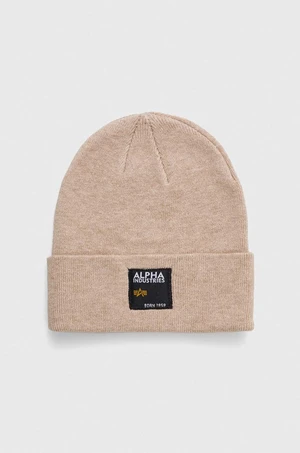 Čiapka Alpha Industries béžová farba, z hrubej pleteniny