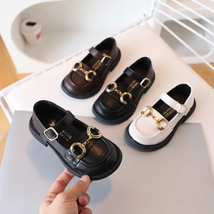 New Spring Autumn Girls PU Leather Flats Comfortable Soft Sole Children Casual Shoes Fashion Simple Princess Shoes Size 21-30