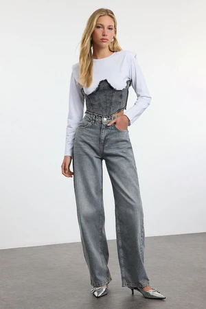 Trendyol Grey High Waist Barrel Baggy Jeans