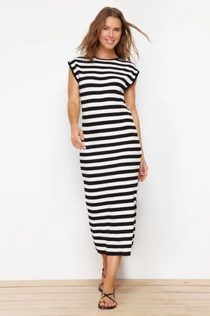 Trendyol Black Maxi Knitwear Cotton Striped Dress