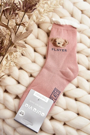 Thick cotton socks with pink teddy bear