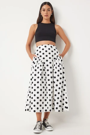 Happiness İstanbul Women's White Polka Dot Summer Poplin Skirt