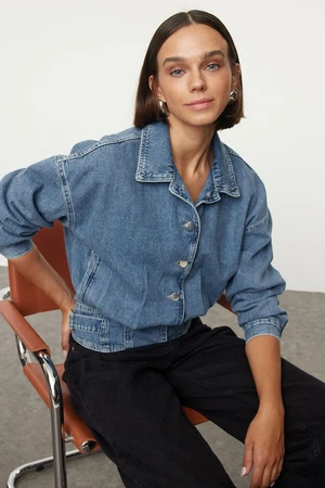 Trendyol Blue Waist Detailed Bomber Denim Jacket